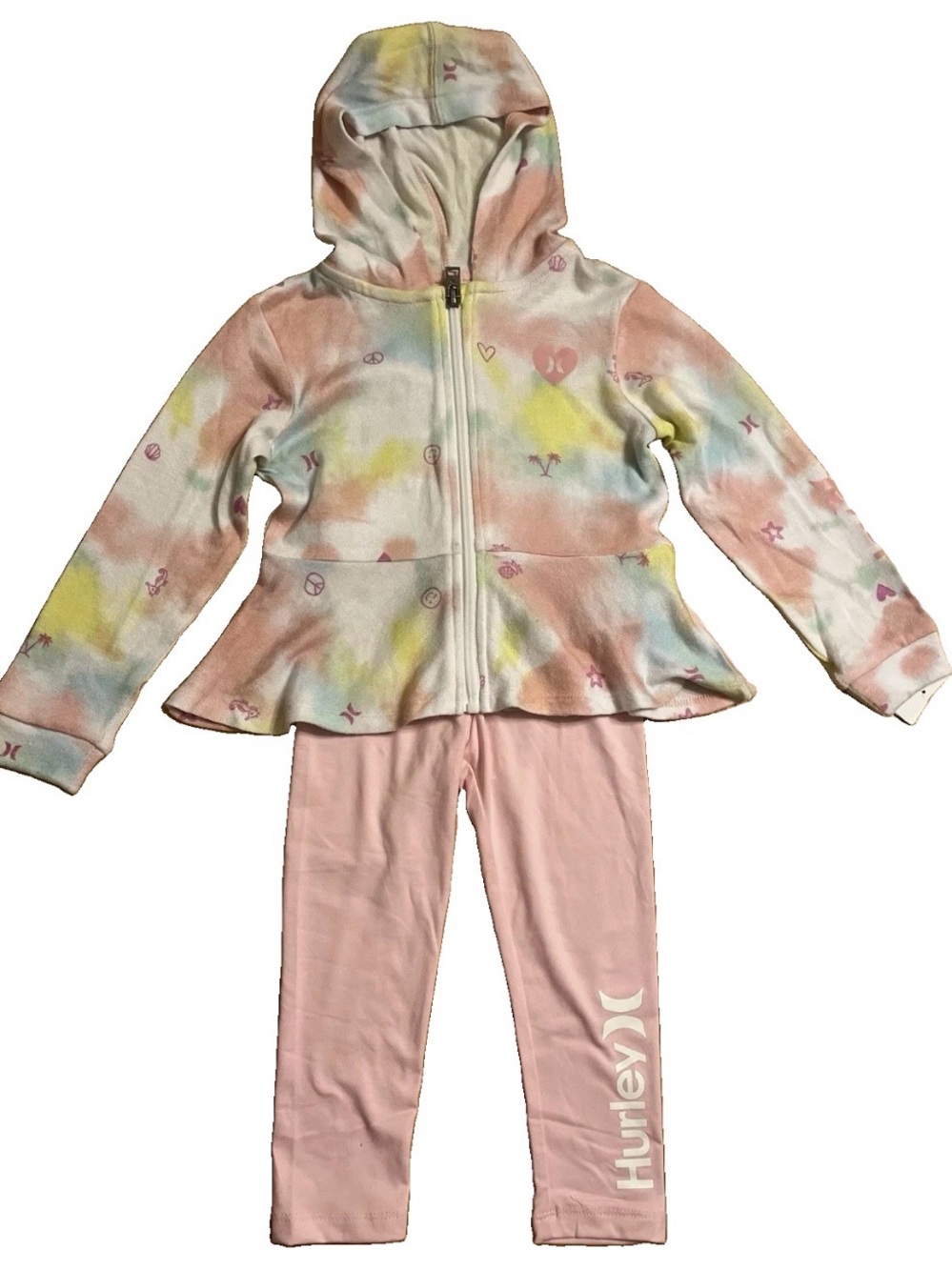 Hurley Pastel Tie-Dye Peplum Hoodie & Pink Leggings Set